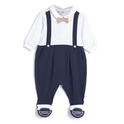 Boys Dark Blue Solid Nappy Opening Babysuit